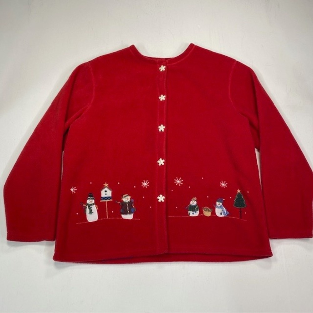 Premier International Red Fleece Snowman Cardigan Snowflake Buttons 2X Christmas